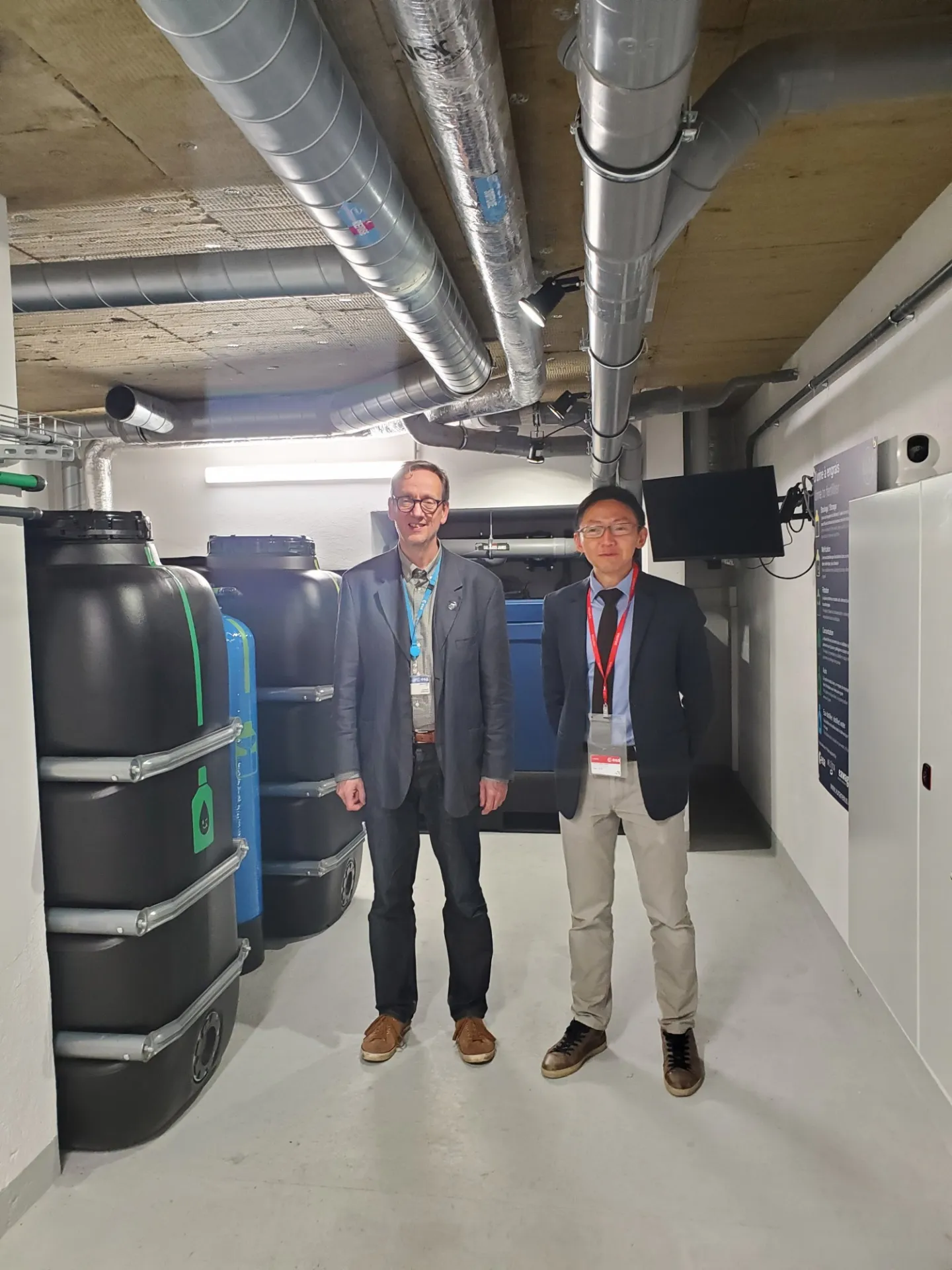 Yip and Laurent Jauniaux at the urine fertilizer processing facility
