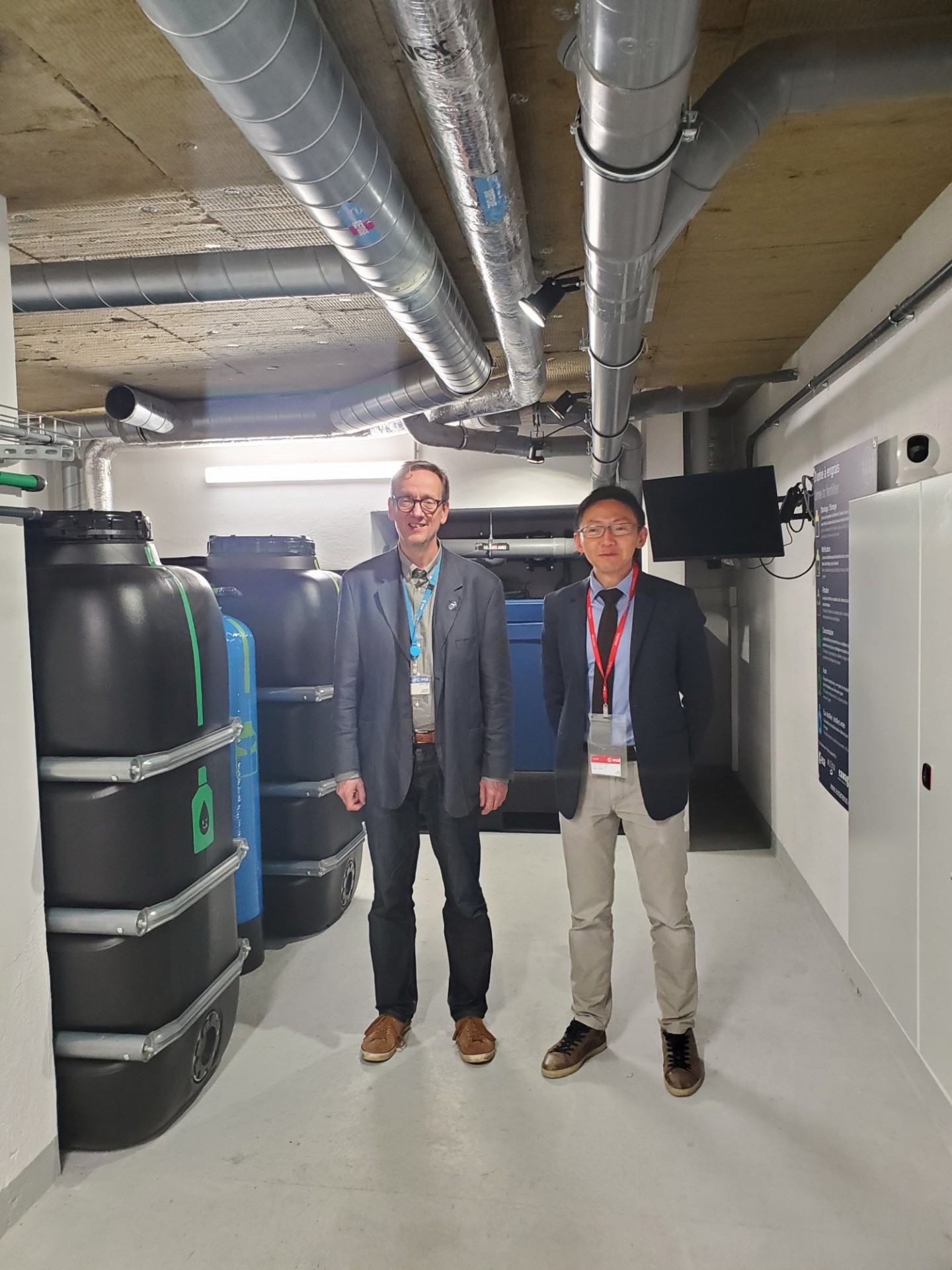 Yip and Laurent Jauniaux at the urine fertilizer processing facility
